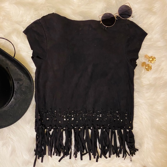 Black suede top with tassel fringe - Picture 2 of 4
